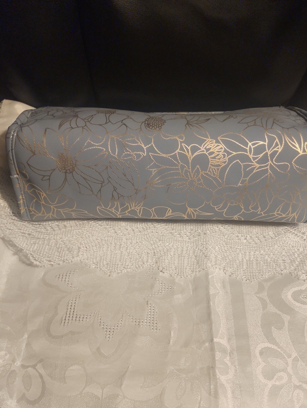 Vince Camuto Light Blue Floral Zip Pouch with Rose Gold Accents - Picture 4 of 5